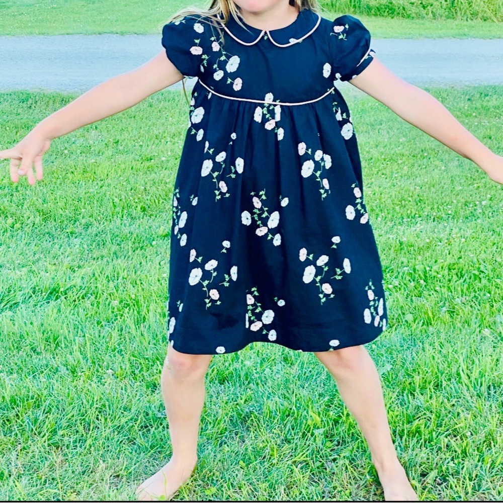 Black, floral, cotton dress.